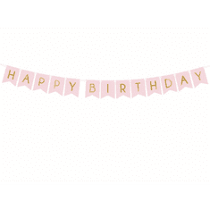 PartyDeco Banner Happy Birthday, růžový 15x175cm