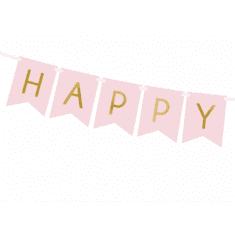 PartyDeco Banner Happy Birthday, růžový 15x175cm
