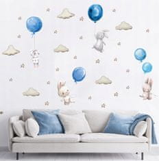 Tulimi Nálepky, dekorace na zeď - Zajíc s balónky XXL, modrá