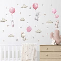 Tulimi Nálepky, dekorace na zeď - Zajíc s balónky XXL, růžová