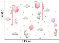Tulimi Nálepky, dekorace na zeď - Zajíc s balónky XXL, růžová