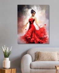 ZUTY Obrazy na stěnu - Žena v červených šatech 40x50 cm bez rámu a bez vypnutí plátna