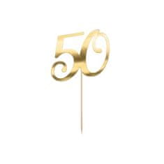 PartyDeco Zápich na dort "50" zlatý, 20,5 cm