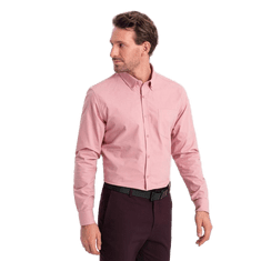 OMBRE Pánská bavlněná košile REGILAR FIT s kapsou V3 OM-SHOS-0153 růžová MDN124353 S
