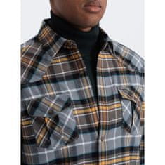 OMBRE Pánská kostkovaná flanelová košile s kapsami V1 OM-SHCS-0149 šedožlutá MDN124355 S