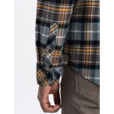 OMBRE Pánská kostkovaná flanelová košile s kapsami V1 OM-SHCS-0149 šedožlutá MDN124355 S