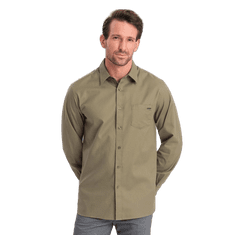 OMBRE Pánská bavlněná košile s kapsou REGULAR FIT V2 OM-SHCS-0147 olivová MDN124363 S