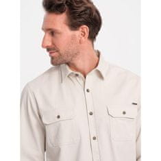 OMBRE Pánská bavlněná košile REGULAR FIT s kapsami na knoflíky V4 OM-SHCS-0146 olivová MDN124368 XL