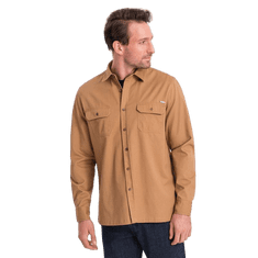 OMBRE Pánská bavlněná košile REGULAR FIT s kapsami na knoflíky V2 OM-SHCS-0146 hnědá MDN124366 S