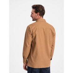 OMBRE Pánská bavlněná košile REGULAR FIT s kapsami na knoflíky V2 OM-SHCS-0146 hnědá MDN124366 S