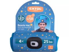 Extol Light Čepice s LED světlem 43459 čepice s čelovkou 4x25lm, USB nabíjení, modrá s bambulemi, dětská