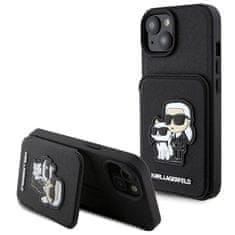 Karl Lagerfeld Kryt na mobil PU Saffiano Card Slot Stand Karl and Choupette na Apple iPhone 15 - černý