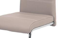 Autronic Moderní jídelní židle Jídelní židle, béžová ekokůže, bílé prošití, kov chrom (HC-481 LAN)