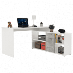 KONDELA PC stůl, bílá / beton, NOE NEW