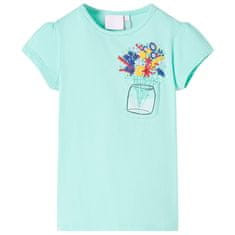 Greatstore Dětské tričko potisk s květinami světle mátové 92