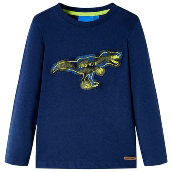 Vidaxl Dětské tričko s dlouhým rukávem Dinosaurus námořnicky modré 140