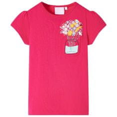 Greatstore Dětské tričko potisk s květinami jasně růžové 140