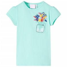 Greatstore Dětské tričko potisk s květinami světle mátové 116
