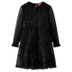 Greatstore Dětské šaty s dlouhým rukávem flitrový design černé 140