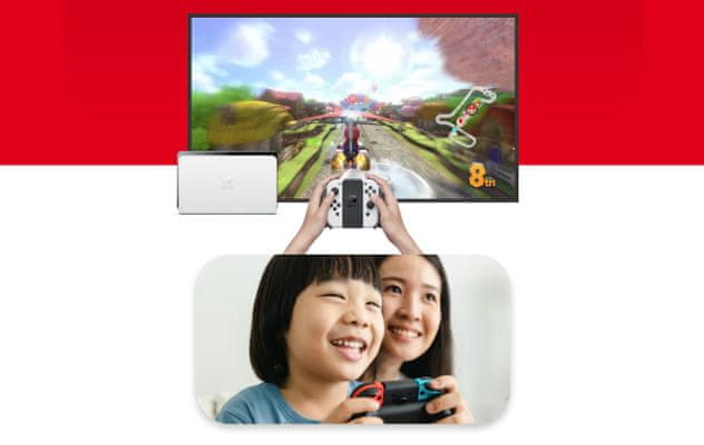 přenosná herní konzole Nintendo Switch model roku 2022 NH0062 dotykový displej 6,2 palců JoyCon ovladače stylový design provedení USB-C lokální hra více hráčů multiplayer