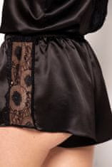 Babell Dámské saténové pyžamo ANETTE set horní díl šortky černá XL