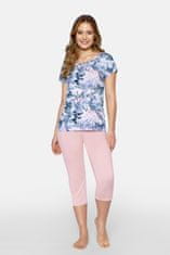 Babell Dámské pyžamo s krátkým rukávem PRIMAVERA modro-růžové se vzorem listů S