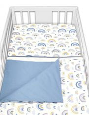 Baby Nellys Bavlněné povlečení do postýlky, Duha, pastelová s potiskem/modrá, 135x100 cm