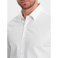 OMBRE Pánská bavlněná košile SLIM FIT s mikro vzorem bílá MDN124370 S
