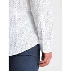 OMBRE Pánská bavlněná košile SLIM FIT s mikro vzorem bílá MDN124370 S