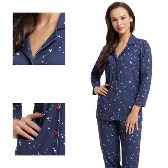 Luna Dámské pyžamo LUNA 613 tmavě modré se soby a hvězdami XL