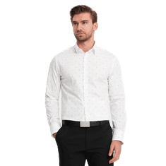 OMBRE Pánská bavlněná košile SLIM FIT s kotvičkami bílá MDN124372 S