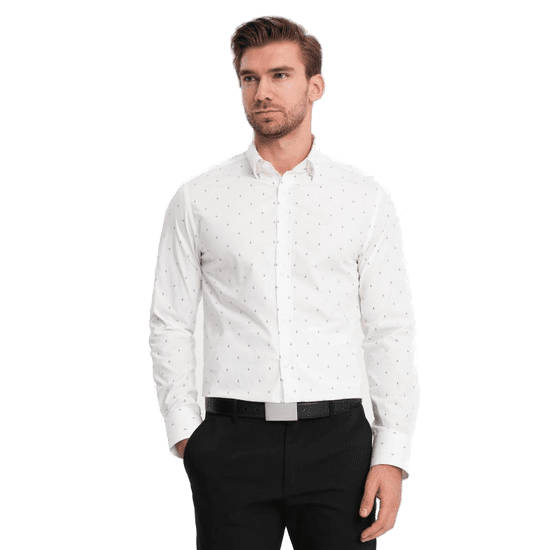 OMBRE Pánská bavlněná košile SLIM FIT s kotvičkami bílá MDN124372