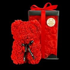 Medvídárek Romantic medvídek z růží 25cm dárkově balený - světle červený zasypaný červenými lístky