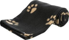 Trixie Flísová deka BEANY 100x70cm - černá s béžovými tlapkami