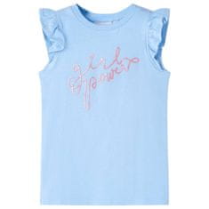 Greatstore Dětské tričko s volánkovým rukávem třpytivý potisk světle modré 116