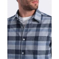 OMBRE Pánská kostkovaná flanelová košile V1 OM-SHCS-0150 modrošedá MDN124399 XL
