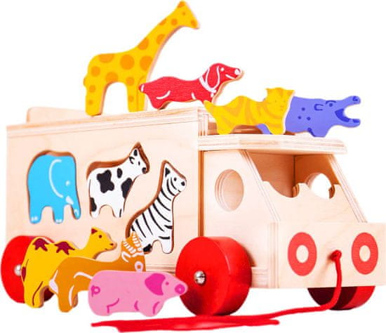 Bigjigs Toys Dřevěné auto se zvířátky LUPOS hnědé