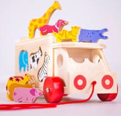 Bigjigs Toys Dřevěné auto se zvířátky LUPOS hnědé