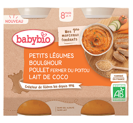 Levně Babybio Bio zelenina s bulgurem, farmářským kuřetem a kokosovým mlékem 2 x 200 g