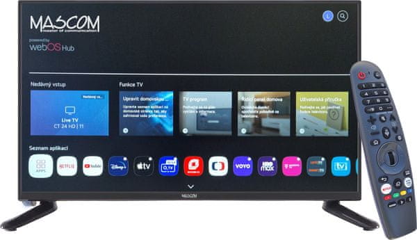 televize LED TV Mascom MC22TFW10 smart TV webOS Hub aplikace 22 palců 55 cm HbbTV O2TV červené tlačítko skylink fastscan bluetooth Wi-Fi USB