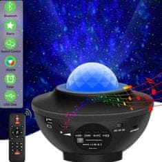 Netscroll Reproduktor a projektor hvězd s přiloženým dálkovým ovladačem, hvězdný projektor je projekční lampička, která přinese hvězdy nebo oceán do vašeho domova, 10 různých barev, USB nabíjení, GalaxySky