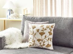 Beliani Vyšívaný bavlněný polštář s květinovým vzorem 45 x 45 cm bílý/béžový LUDISIA