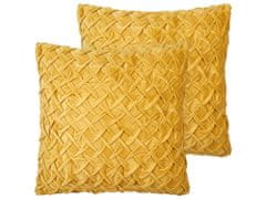 Beliani Sada 2 sametových polštářů 45 x 45 cm žluté CHOISYA