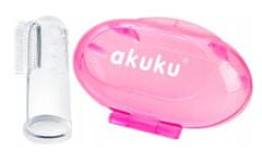 AKUKU Zubní kartáček pro miminka, silikonový s pouzdrem - růžový