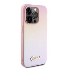 Guess  PU Leather Iridescent Metal Script Zadní Kryt pro iPhone 15 Pro Pink
