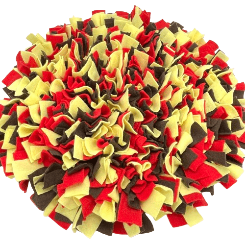 Guden Čmuchací kobereček EXTRA HUSTÝ žlutá/červená/hnědá (průměr 45cm)