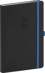 Grooters Týdenní diář Nox 2024, černý / modrý, 15 × 21 cm