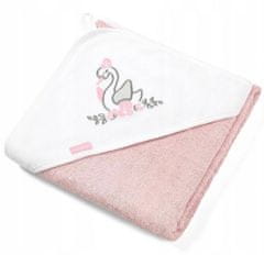 BabyOno Bambusová osuška, ručník s kapucí Labuť 85x85cm - růžová