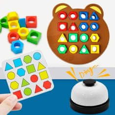Netscroll Dětská didaktická společenská stolní hra, společenské hry pro nejmenší, kde dítě poznává tvary a barvy, 1-2 hráči, karty, deska, figurky, zvonek, zábava, hra a učení v jednom, ShapeMatchingGame