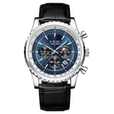 Lige Elegantní mužské hodinky 8989-9 stříbrné modré + dárek: Stylový doplněk pro moderního muže.
